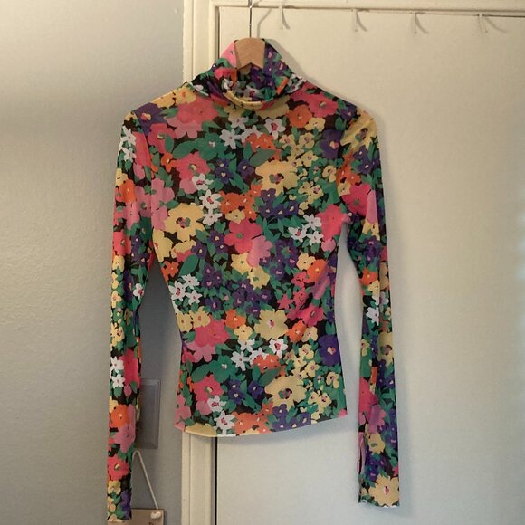AFRM neon garden Zadie long-sleeve mesh top, Sz. M - Picture 1 of 2
